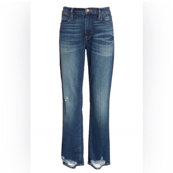 Frame Le High Straight High Rise Jeans Randolph Way Blue Sz 24‎ Distressed - Picture 1 of 7